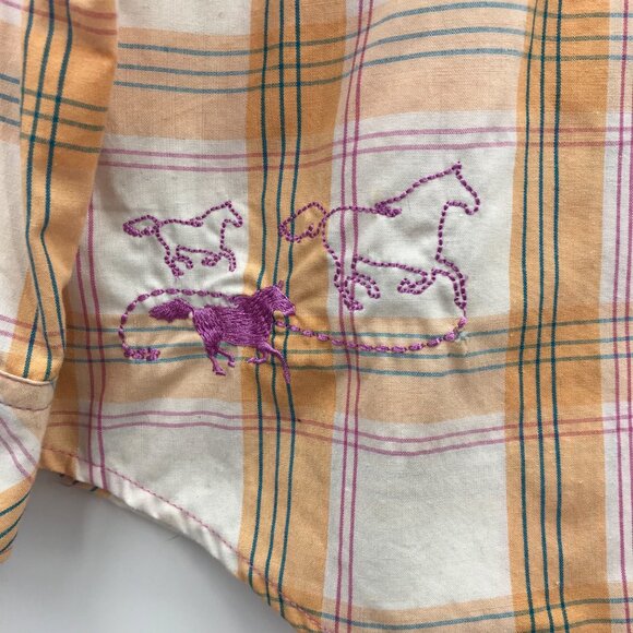 Bit & Bridle Plaid Snap Front Western Horse Embroidered Shirt Orange Pink Large - Picture 3 of 8